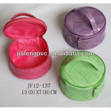 Round PU Cosmetic Packaging Bag with handle